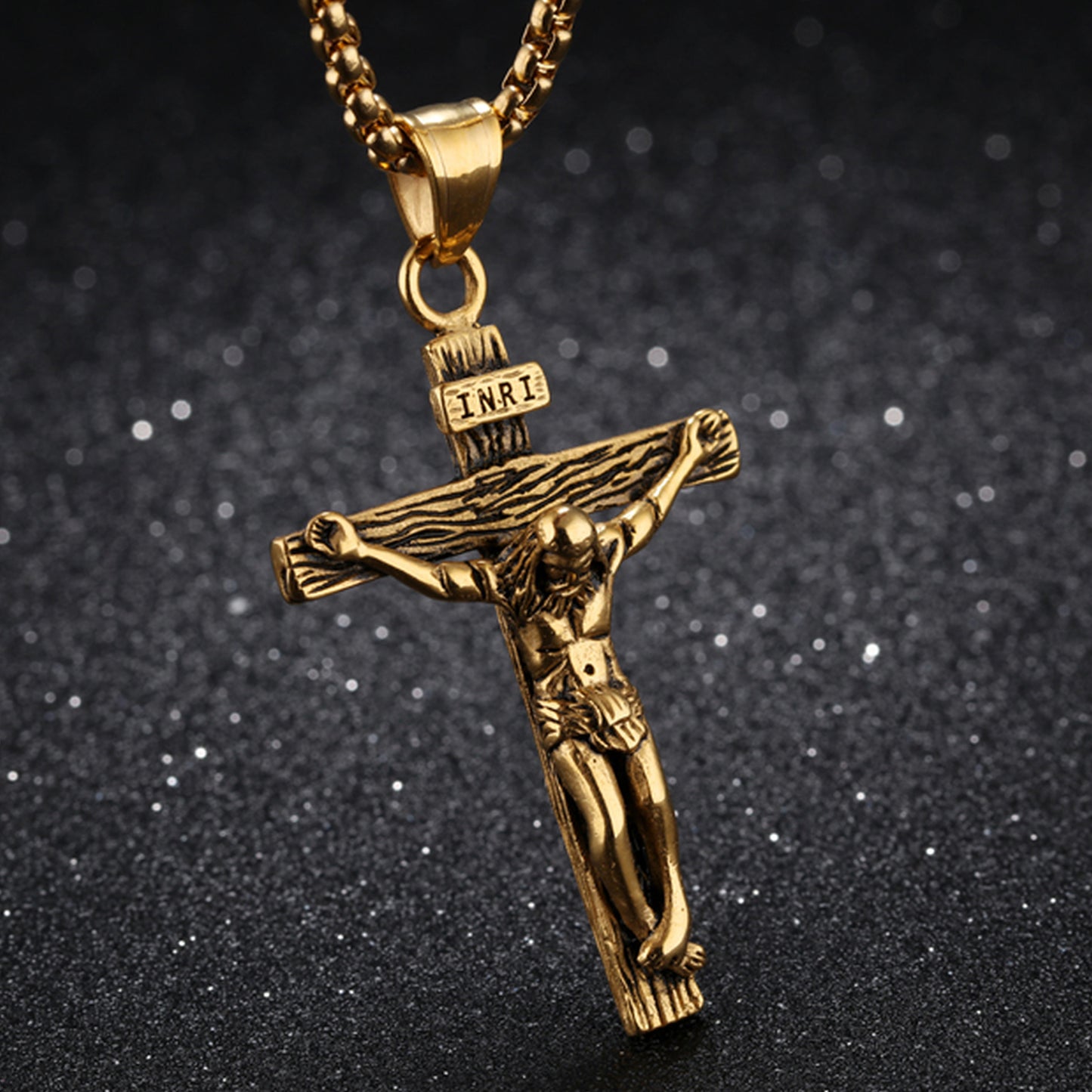 Men's Stainless Steel Jesus Christ Crucifixion Cross Pendant Necklace