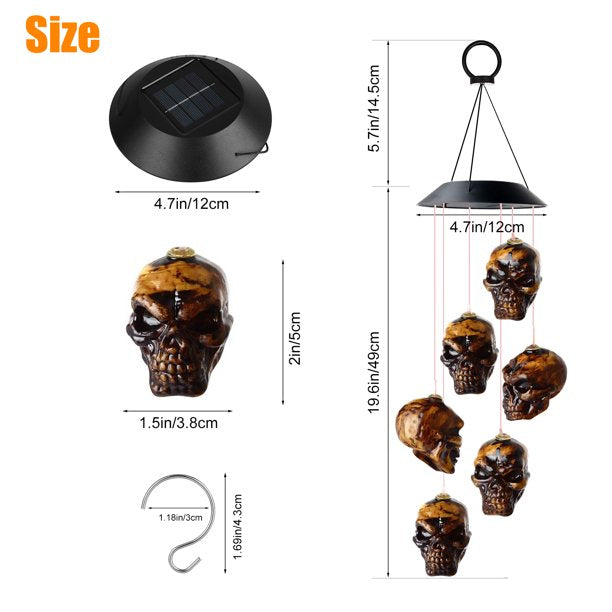 LED Solar Powered Home Skull Decoration Windchime Lights, Waterproof Outdoor