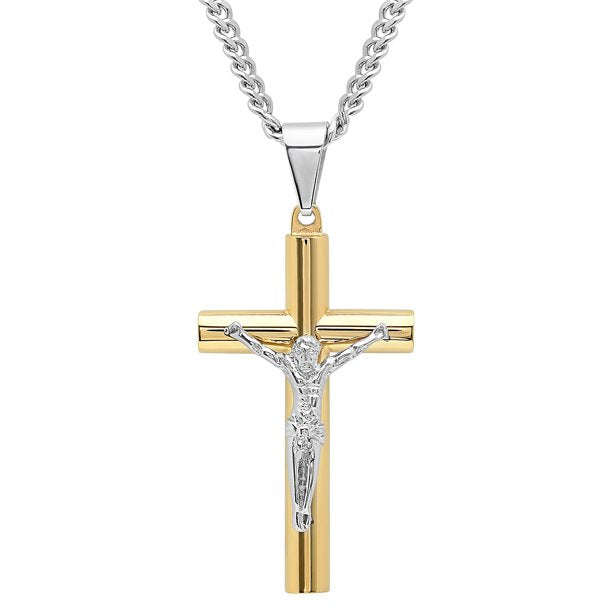 Men's Gold-Tone Stainless Steel Crucifix Pendant Necklace