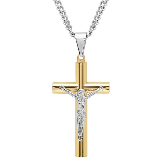 Men's Gold-Tone Stainless Steel Crucifix Pendant Necklace