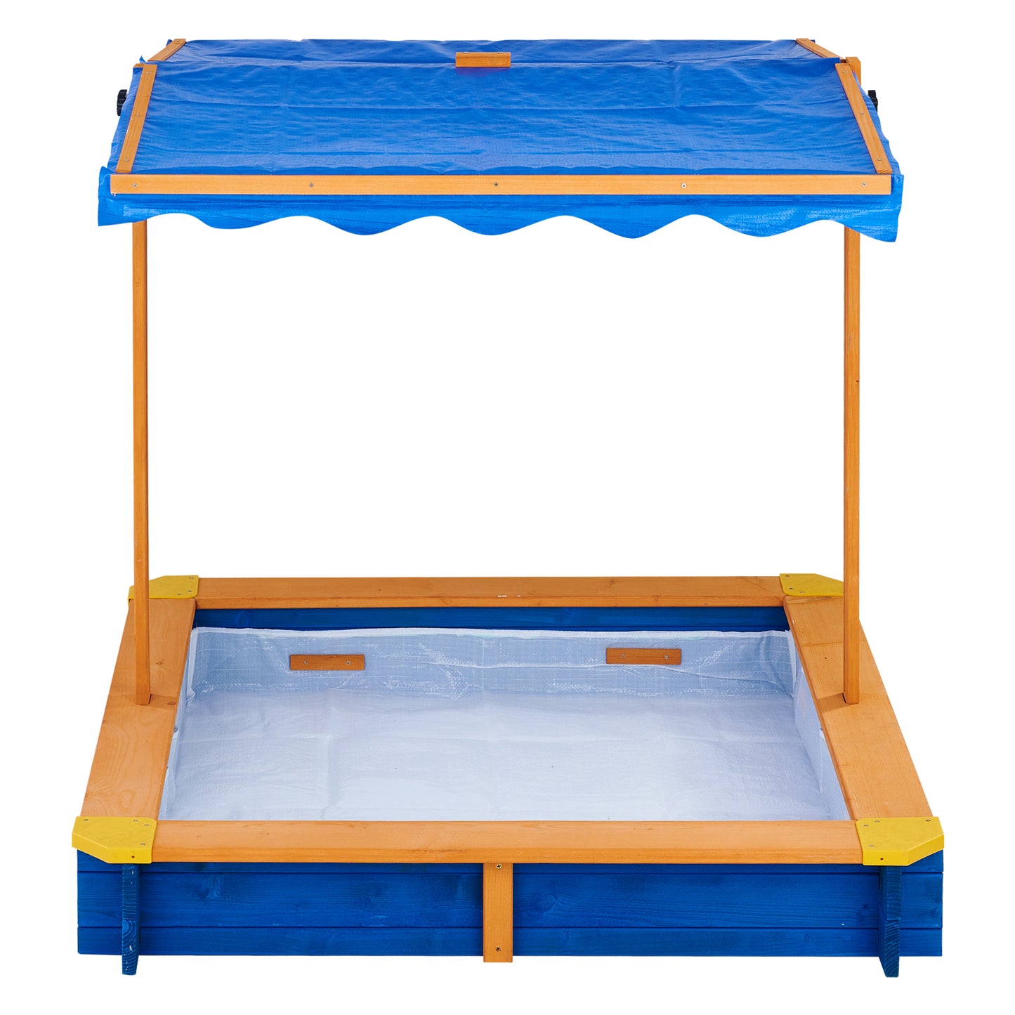 Kids Outdoor Summer Sandbox w/ Canopy, Natural/Blue