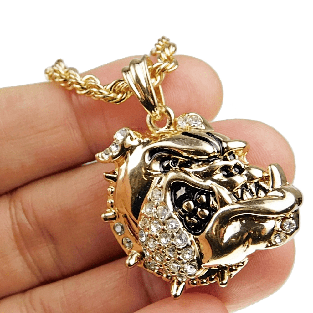 Rope Chain Bull Dog Head Bling Pendant Hip Hop Necklace 24" Inch