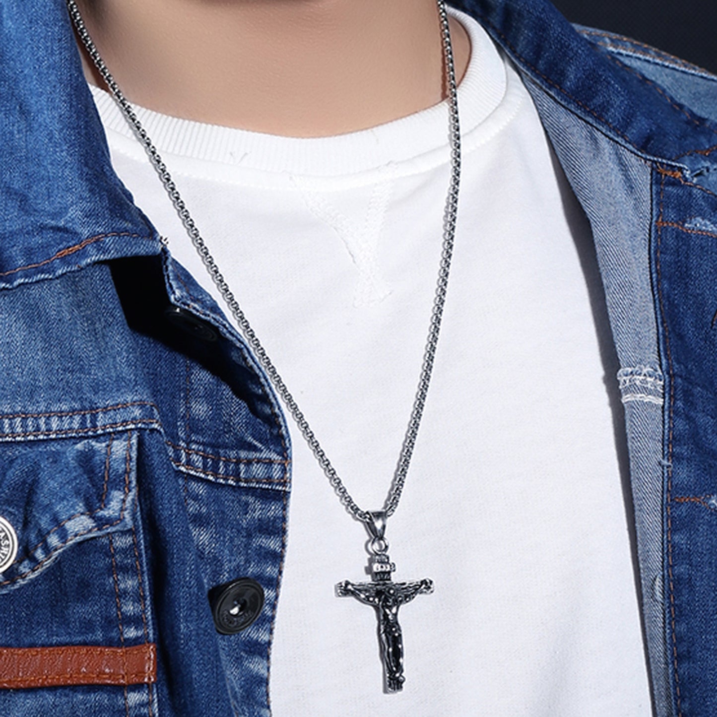 Men's Stainless Steel Jesus Christ Crucifixion Cross Pendant Necklace