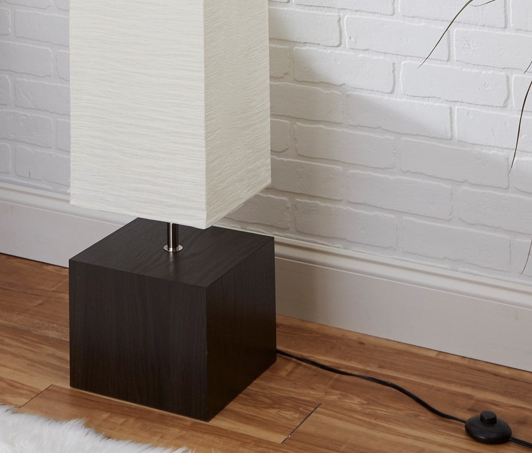 Rice Paper Floor Lamp Dark Wood Base,Bulb Included with Paper Material Shade