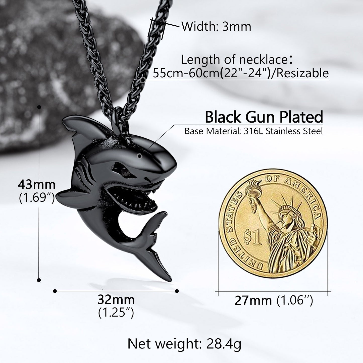 Shark Pendant Chain for Men Stainless Steel Punk Necklace