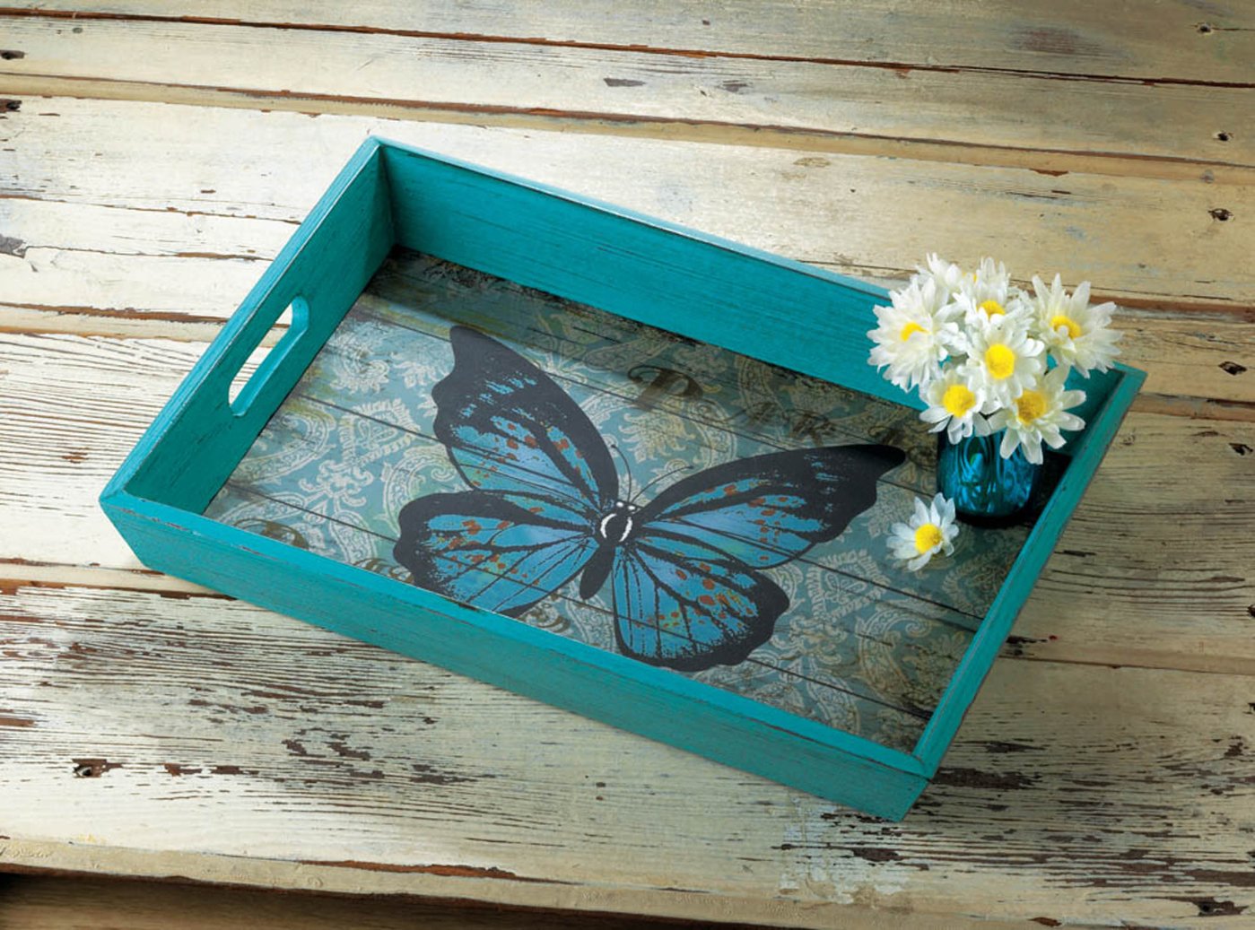 Accent Plus Blue Butterfly Serving Tray