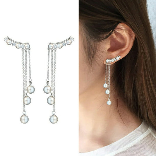 Women Earrings Environmental Friendly Elegant Long Style Tassel Faux Pearls Earrings for Women