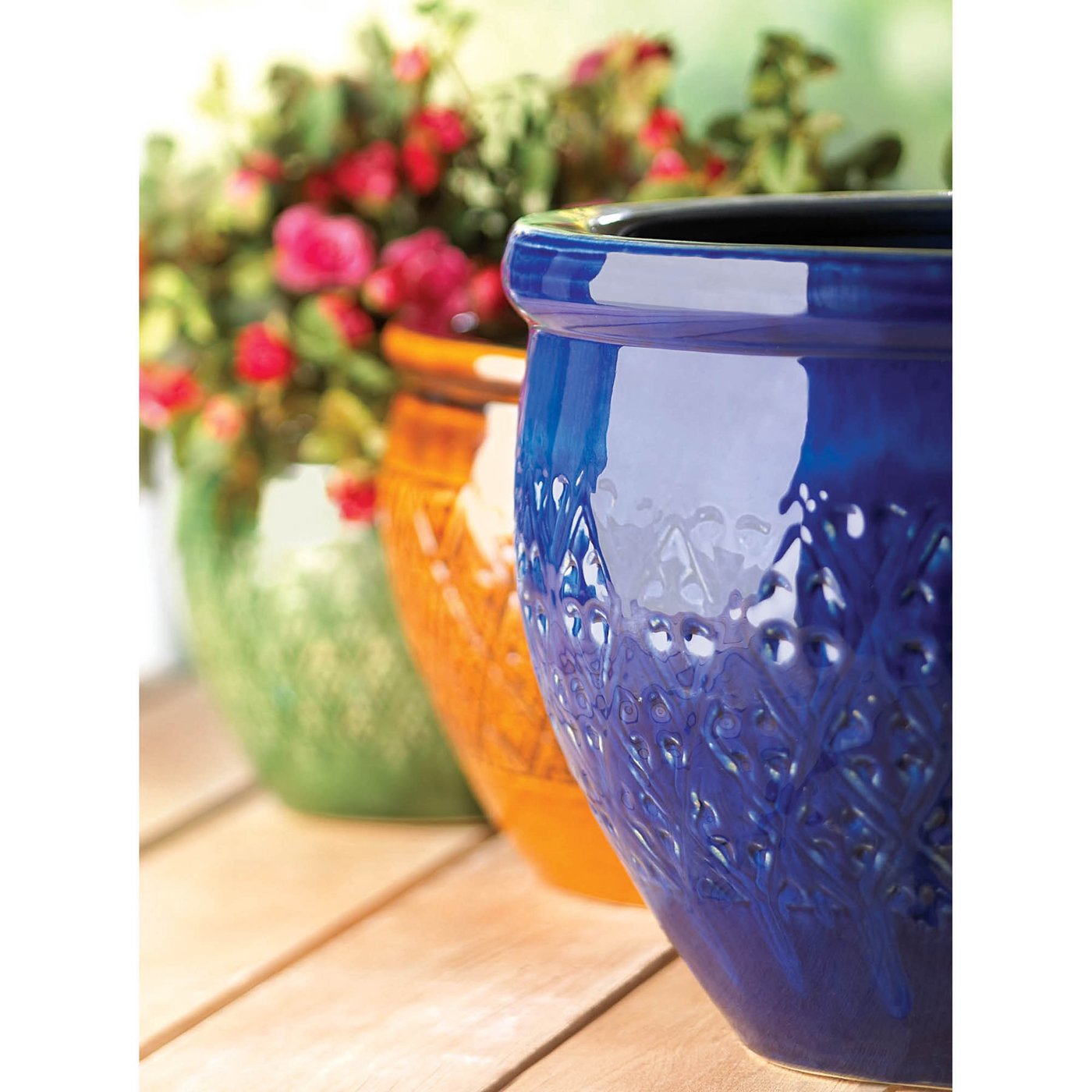 Ceramic Flower Pot, Jewel Tones, Set of 3