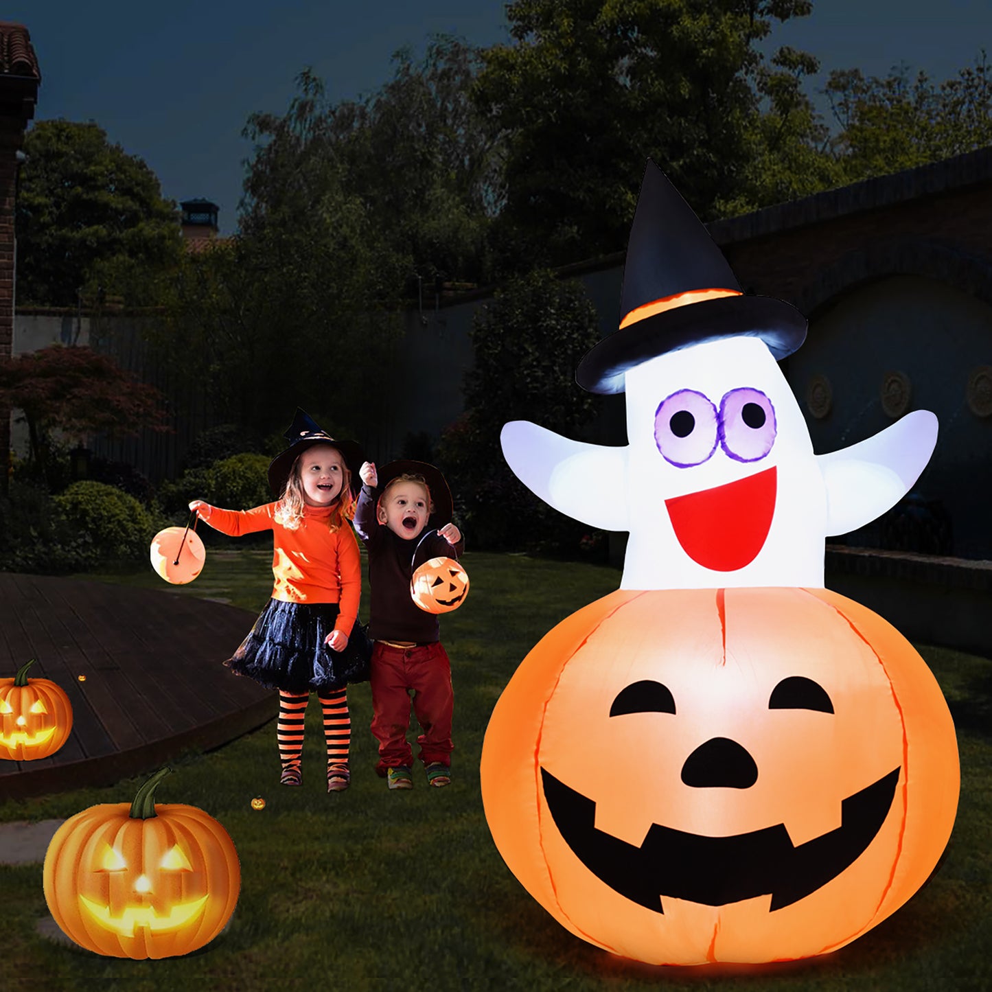 5 Ft Halloween Inflatable Ghost in Pumpkin w/ LED