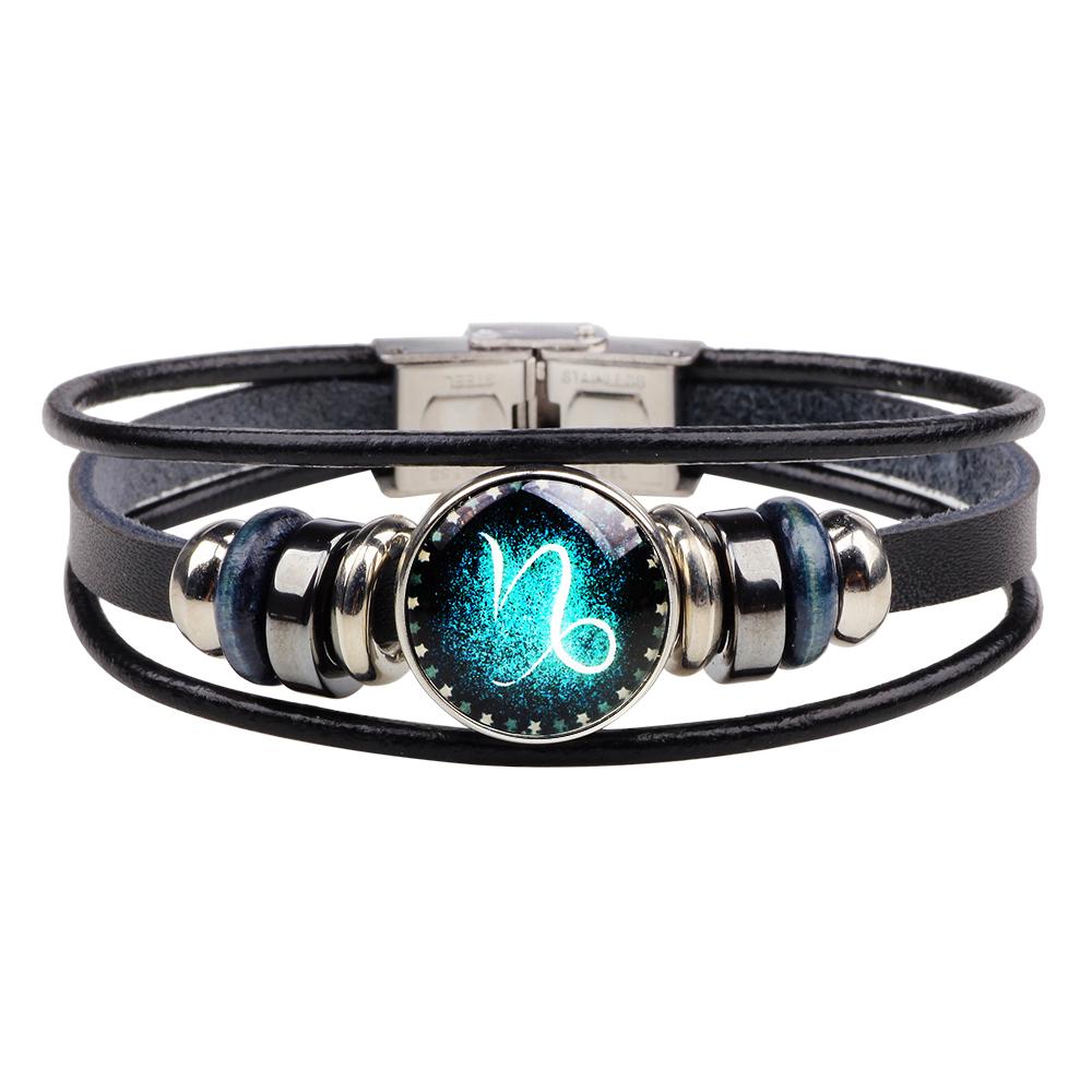 Unisex Astrology Zodiac Sign Constellation Horoscope Leather Wristband Bracelet