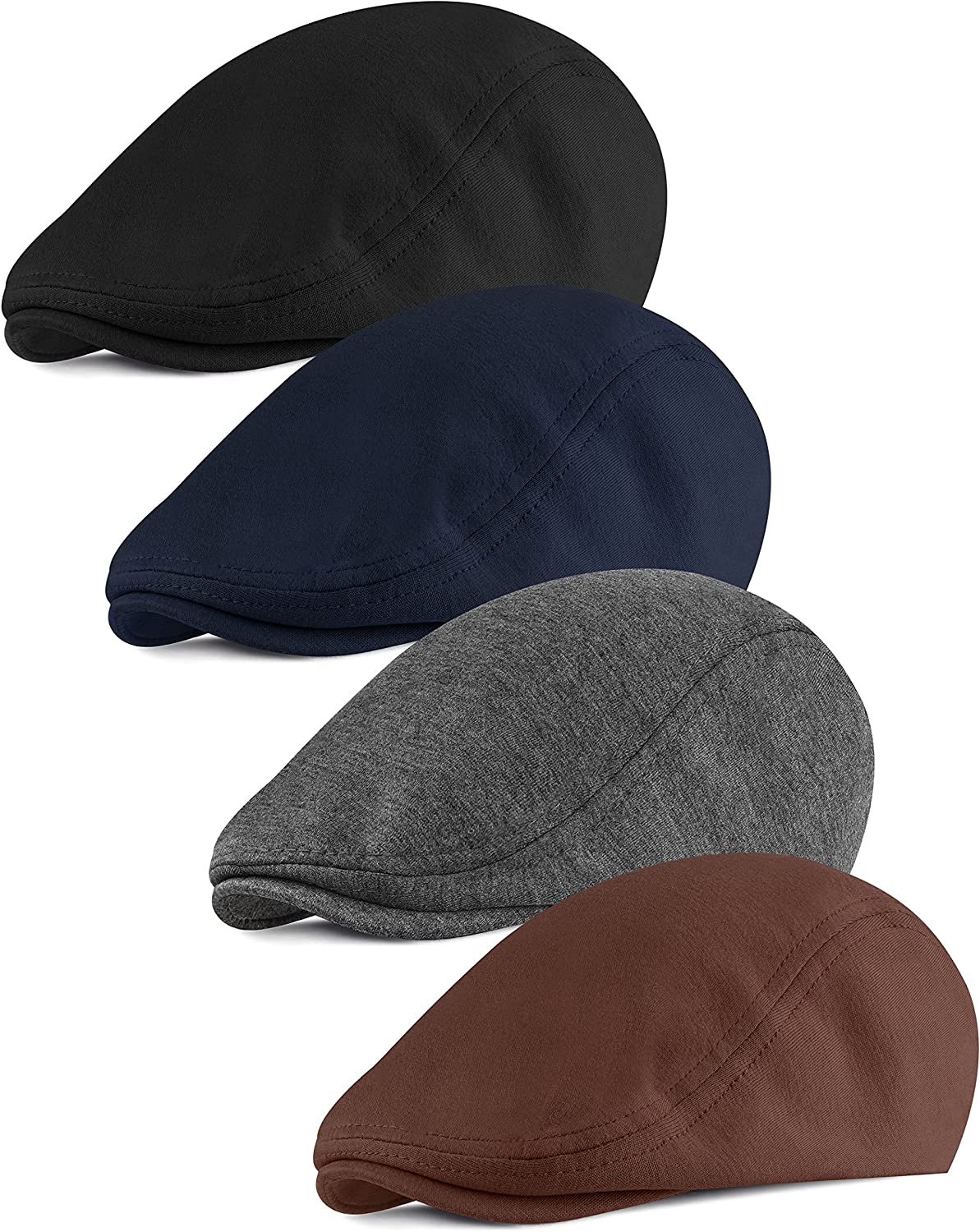 4 Piece Newsboy Men's Hat -Dark Grey, Navy Blue, Black, Brown