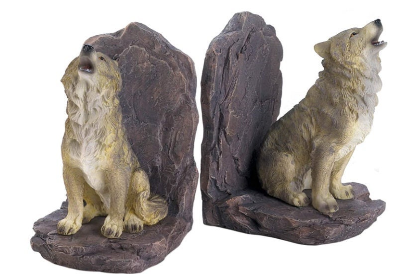 Howling Wolf Bookends Modern Art Animal Collectibles and Home Decor