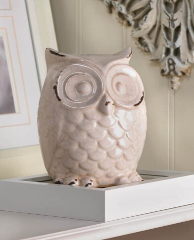 Distressed White Owl Figurine Rustic Accents Decorations 6.5