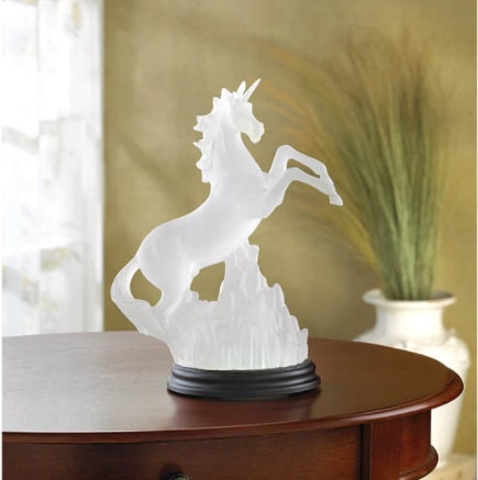 Frosted Unicorn Statue with Raibow Light, Carved Animal Figurine Collectible Night Lights