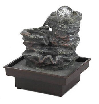 Water Fountain with Glass Orb On Rocks & LED Lights Tabletop Decor, Zen Indoor Fountain 10.5"