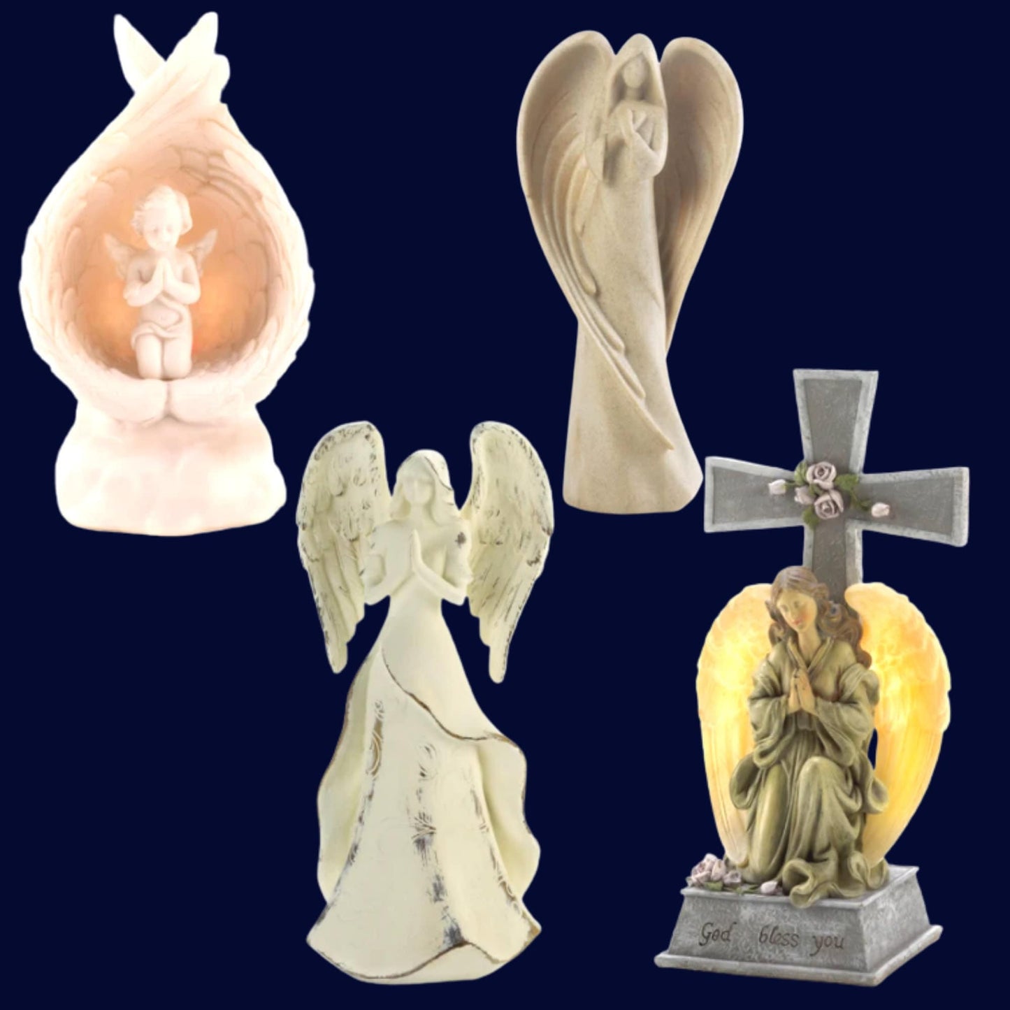 Angel Figurines Blessed Cross; Spiritual Religious Gift Decorations in 4 Designs