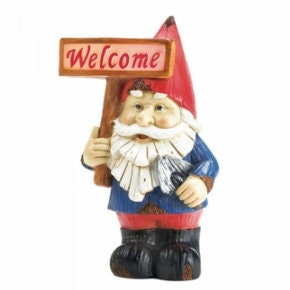 Funny Gnome Solar Garden Statue with Welcome Sign, Yard Patio Decoration Resin