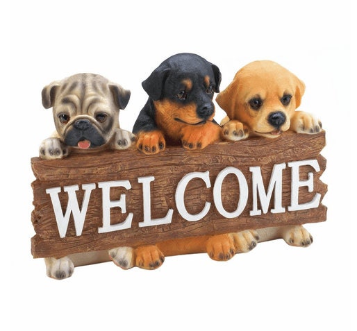 Three Little Charming Puppies Welcome Plaque | Welcome Signs For Dog House, Pet Clinics Or Dog Lovers Bedroom