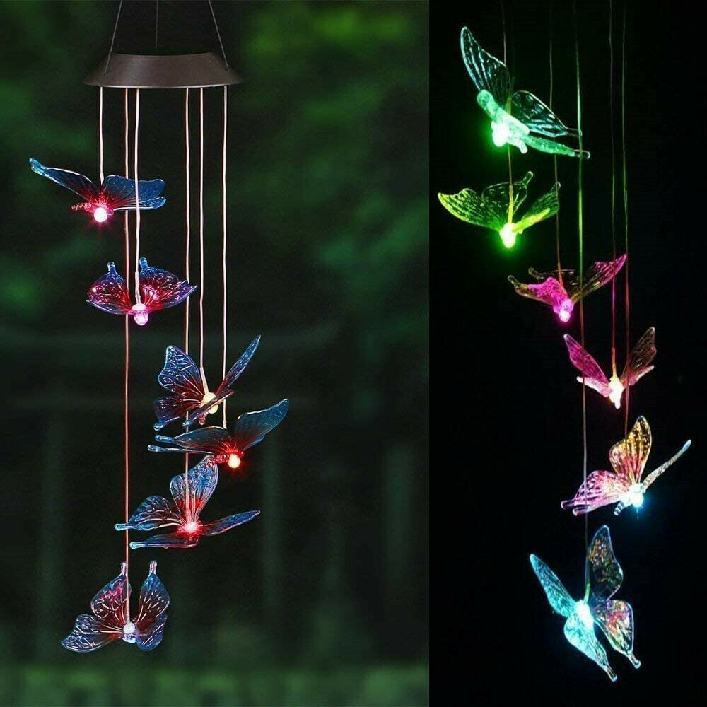 Solar LED Garden Outdoor Wind Chimes Color Changing Lights Hanging butterfly