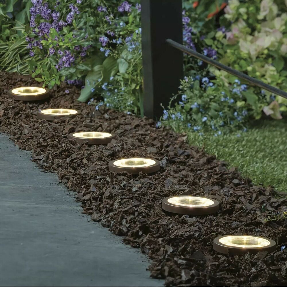 6-Piece Oil-Rubbed Bronze LED Solar Garden/Pathway Disc Lights NEW