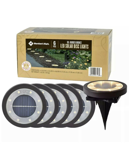 6-Piece Oil-Rubbed Bronze LED Solar Garden/Pathway Disc Lights NEW