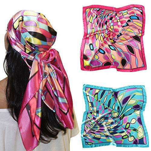 35" Large Satin Square Head Scarf - 2Pcs Silk Like Floral Head Scarves Square...