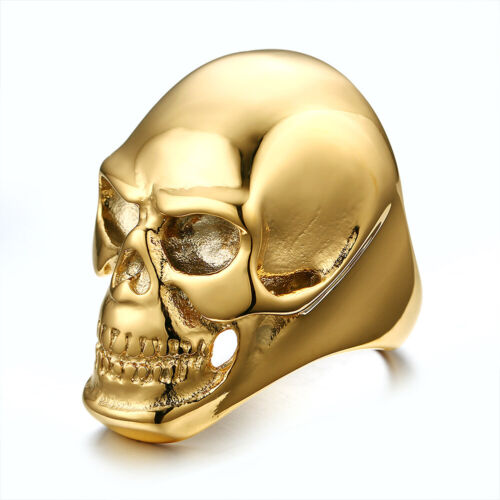 Men's Gothic Rocker Heavy Skull Bones Ring Stainless Steel Jewelry Size 7-15