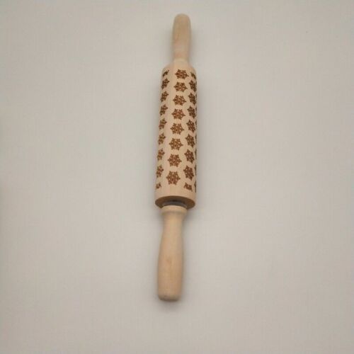 Christmas Wooden Rolling Pin DIY 3D Carved Embossing Roller Cookies Making USA