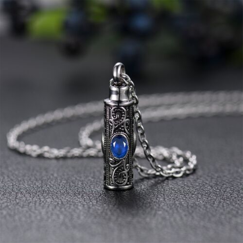 Embossed Cylinder Crystal Urn Necklace Ashes Keepsake Memorial Cremation Jewelry