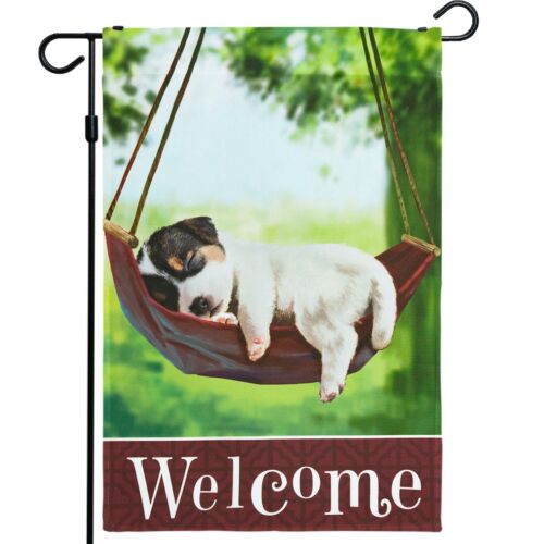 Garden Flag Decoration Sleeping Puppy and Welcome Quote 12"x18"