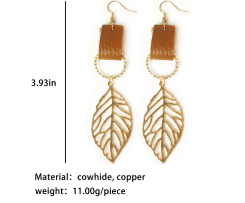 Bohemian BOHO Genuine Cowhide Leather Drop Earrings Leaf Jewelry