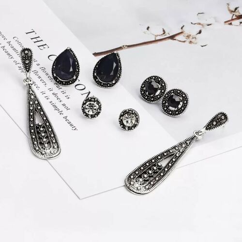 4Pairs Women Crystal Bohemian Earring Set Stud Earrings Women