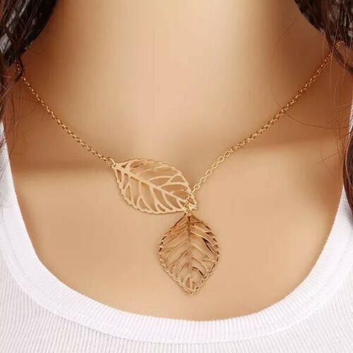 Fashion Jewelry Metal Leaves Double Wild Foliage Short Necklace Chain