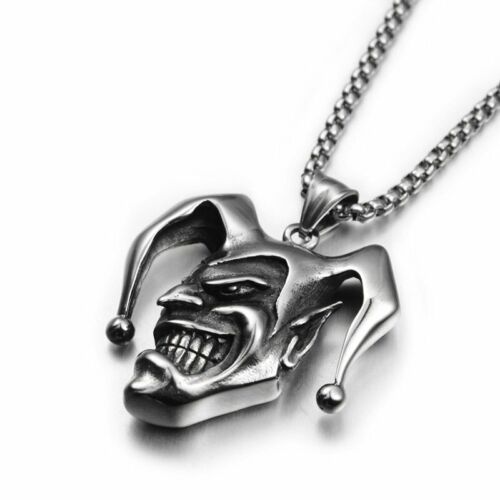 Mens Stainless Steel Punk Boys Joker Clown Pendant Necklace Jewelry Chain