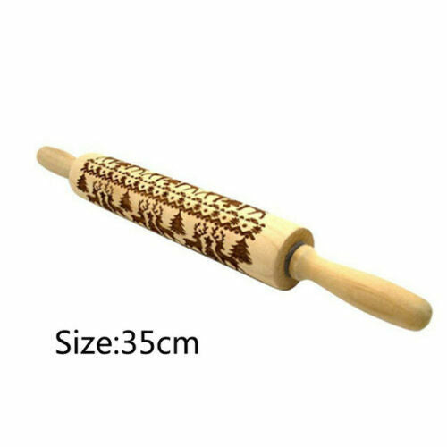 Christmas Wooden Rolling Pin DIY 3D Carved Embossing Roller Cookies Making USA