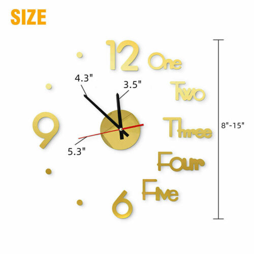 3D Large Wall Clock Mirror Surface Modern DIY Sticker