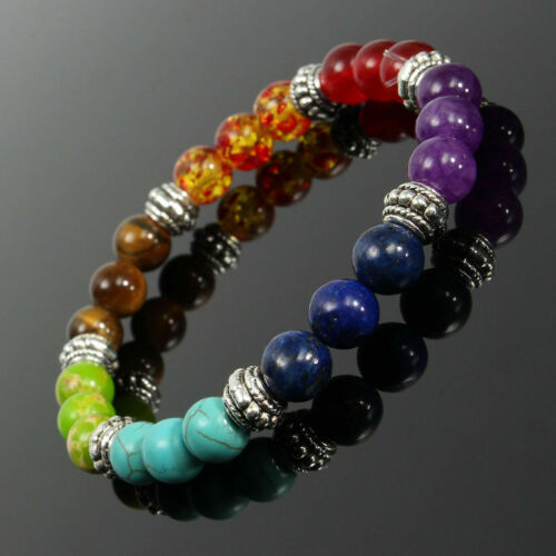 7 Chakra Healing Natural Stone Round Gemstone Yoga Energy Beads Bracelet Jewelry