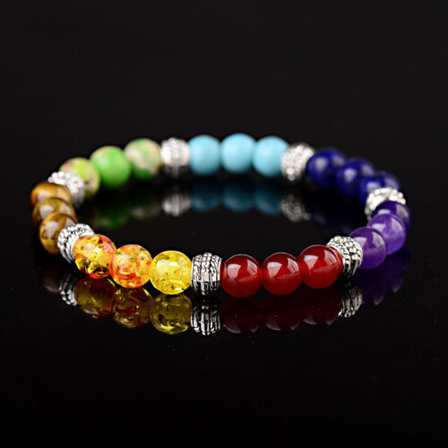 7 Chakra Healing Natural Stone Round Gemstone Yoga Energy Beads Bracelet Jewelry