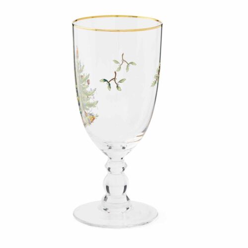 Christmas Tree 16 Ounces Pedestal Goblets with Gold Rims, Set of 4