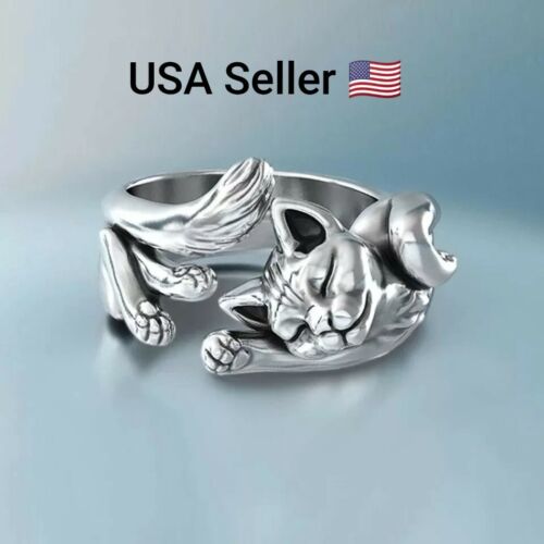 Fortune Cat Animal Rings Couple Jewelry Adjustable Finger Rings Unisex