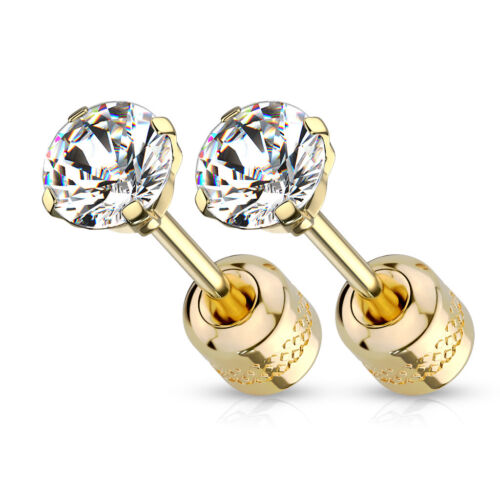 Surgical Steel Pair Prong Set CZ Gem Stud Earrings