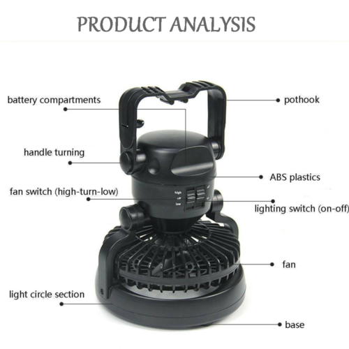 Portable Tent Light LED Lamp Fan Camping Hiking Outdoor Ceiling Equipment