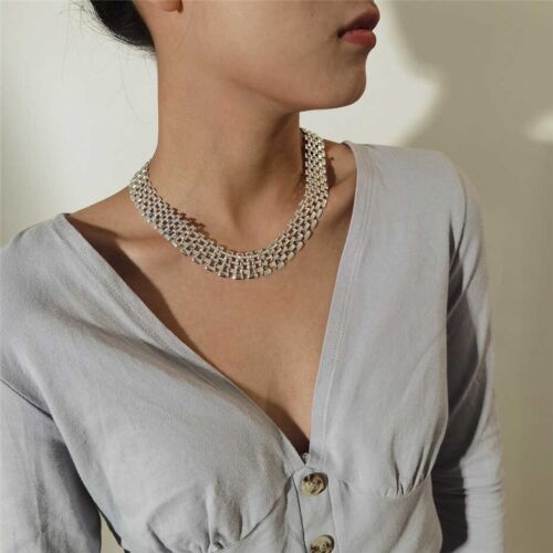 Women's Fashion Jewelry Silver Link Chain Collar Statement Necklace