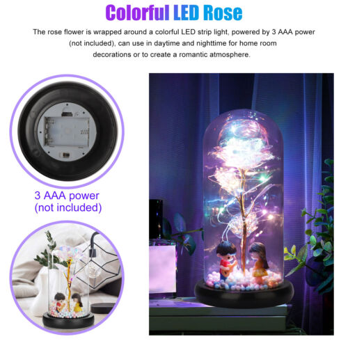 LED Enchanted Forever Rose Flower In Dome Glass Night Light