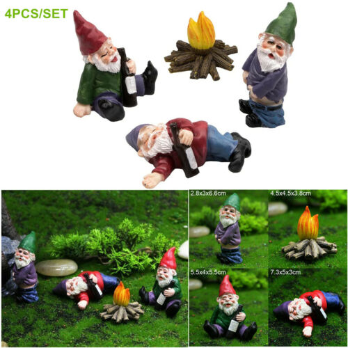 4PCS Fairy Garden Gnomes Accessories My Little Friend Drunk Gnome Dwarfs Gift