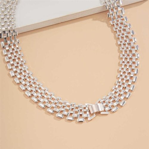 Women's Fashion Jewelry Silver Link Chain Collar Statement Necklace