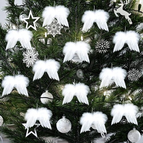 10Pcs Angel Wings Christmas Tree Feather Hanging Decor Xmas Pendant Home Decor