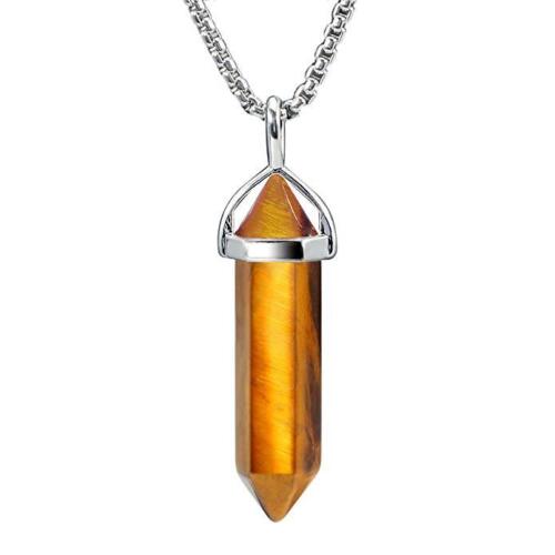 Natural Stone Hexagonal Pendant Necklace Healing Crystal Quartz Chakra Jewelry