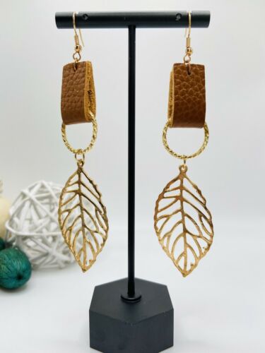 Bohemian BOHO Genuine Cowhide Leather Drop Earrings Leaf Jewelry