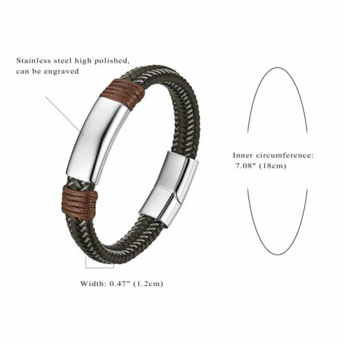 Men's Weave Leather Bracelet Bangle Cuff Stainless Steel Magnetic Buckle Jewelry